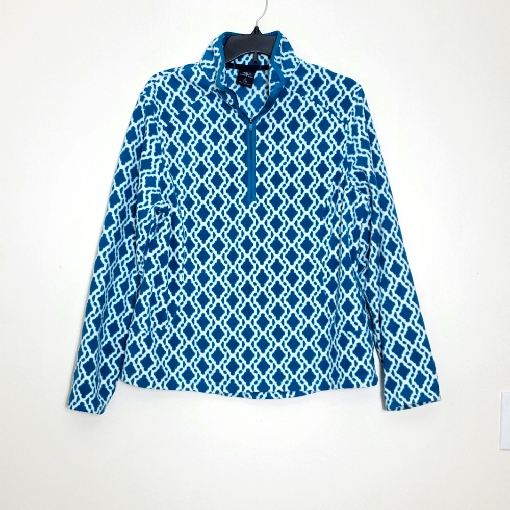 Land's End Blue Patterned 1/4 zip Fleece Sz L